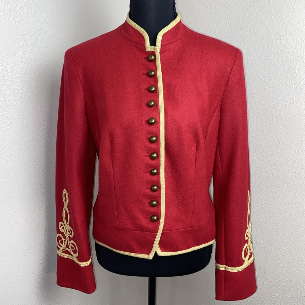 Peter Nygard Jacket Women's Small Red & Gold Button Up Victorian Royal Military